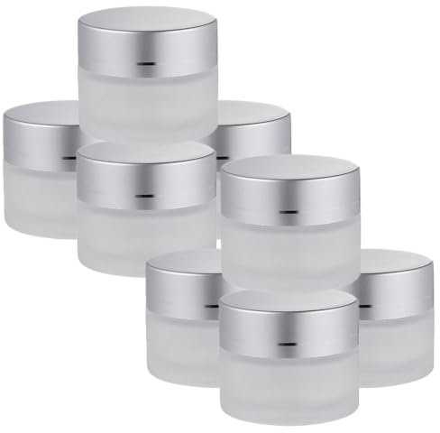 HEANUJJ 7 St Frostad Glasburk med Lock Läckagesäker och Lufttät Refillbar Kosmetikburk för Ansiktskräm Lotion och Oljor Rund Förvaring för Hudvård och Resor