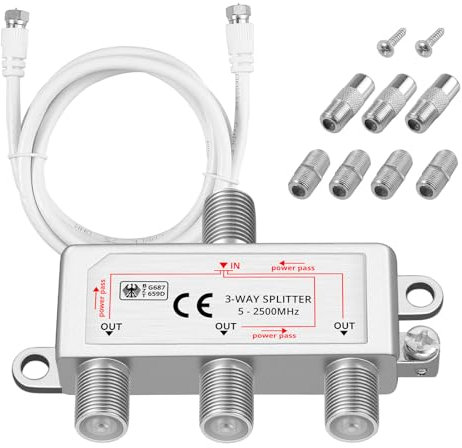 Neoteck 3 vías TV Splitter Antena TV Cable de Banda Ancha Splitter Kit 1 Entrada 3 Salida Macho a Hembra Cable Coaxial Adaptador de Divisor con Cable Coaxial de 1,5 m Cable