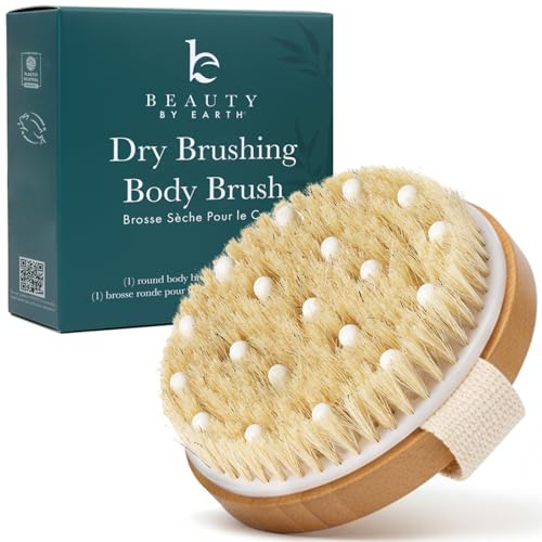 JYtoponline Dry Brushing Body Brush - Round Exfoliating Brush, Body Brush, Dry Brush for Cellulite and Lymphatic Drainage Massager, Body Scrubber Brush for Skin & Body Exfoliator, Skin Brush