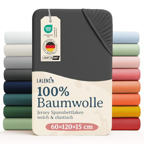 Laleni Jersey underlakan med resår, 100% bomull, OEKO-TEX, 60/70x120/140 cm, set om 2, Antracit