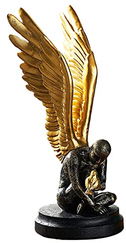 Uziqueif Engel Skulptur Gold Deko mit Flügel, Dekoration Wohnung Wohnzimmer Modern Figuren Statuen, Abstrakte Art Engelfigur Statue, Harz,Golden