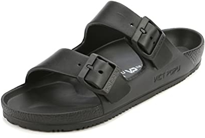 VICT POPU Womens Sandals Adjustable Double Buckle EVA Flat Slides BLACK 11