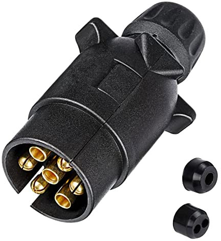 SPARKMOTO 7 Pin Trailer Plug, 7 Pin Male Trailer Plug, 12V 7 Pole Trailer Plug Waterproof Auto Lamp Connector Towing plug, Trailer Plug For Boat Trailer Truck RV Cars Caravan Adapter Plug (Screw Cap)