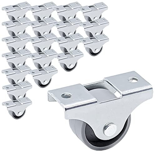 SKIR'CO Paquete de 20 ruedas pequeñas para muebles de 25 mm, ruedas de plástico gris, ruedas no giratorias, ruedas fijas, dirección unidireccional (20)