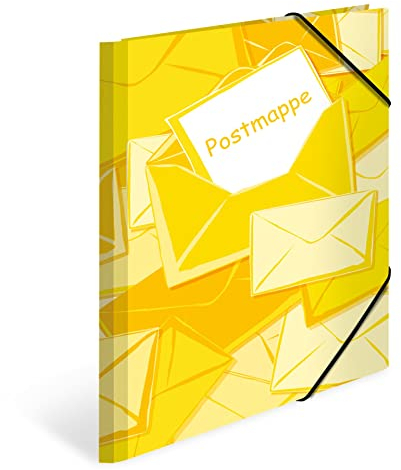HERMA Postmappen A4 Gelb Set, 3 Stück, Kinder Juris-Mappen aus Pappe, Sammelmappen mit Motiv, Gummizug, Innenklappen und Innendruck für Jungen und Mädchen