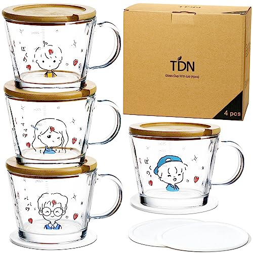 TDN lot de 4 verre a eau, Tasse à Café avec Poignée, tasses à moka, Verres à Latte Macchiato avec poignée Set, Tasses en Verre Borosilicate, pour Thé, Café, Lattes, Cappuccino, Espresso, Bière, 400ML