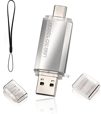 Tipo C Memoria 2 en 1 USB 3.0 128gb, Pen Drive USB C 3.0 128GB Tipo C Y USB 3.0 Memoria Flash 128gb para Smartphones Android/Windows/Pc/Tabletas/Almacenamiento Datos Externo Etc (Plata)