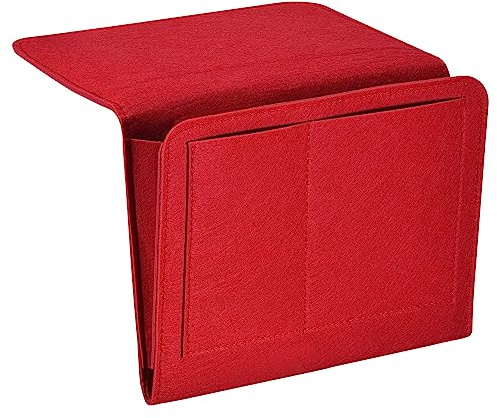 PATIKIL 11 Organizzatore Comodino Feltro Caddy Letto 5 Tasche Divano Scrivania Borsa Appesa per Rivista Telecomandi Telefono Tablet Rosso
