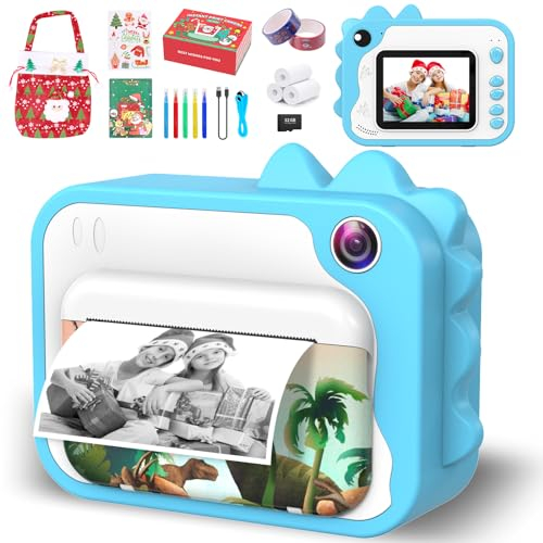 Ushining Appareil Photo Enfant Instantané, 2,4 1080P Appareil Photo Enfant Impression avec Papier d'impression Carte TF 32 Go Sac Cadeau de Noël Stylo 5 Couleurs, Cadeaux pour Garçons de 3 à 12 Ans