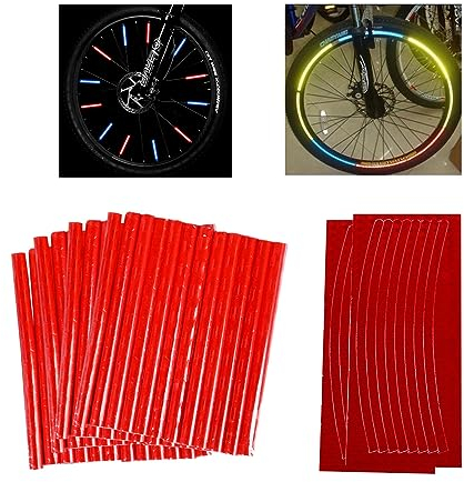 KBRPEY Speichenreflektoren Set 48 Stück Speichenreflektoren Fahrrad und 2 Stück Reflektierende Wheel Felgenstreifen Aufkleber Wasserdicht Einfache Montage für Alle Gängigen Speichenräder (Rot)
