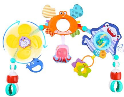 TIDEVAN Giocattoli per Carrozzina per Bambini Passeggino Giocattolo attività Arco Giocattolo Passeggino Clip per Passeggino Sensoriali Pieghevoli Regolabili Giocattoli per Buttafuori per 0-6 Mesi