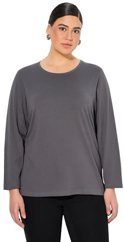 Ulla Popken Damen Langarm-Shirt Langarmshirt, Graphitgrau, 50-52