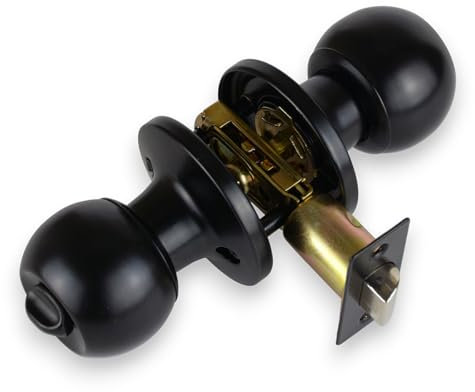 HANDLESTORE® Locking Door Knobs - Entrance, Privacy or Passage with Keys or Thumb Locking - Matt Black (Privacy Knob)