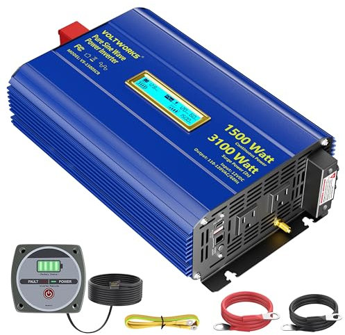 Pure Sine Wave Inverter 1500 Watt 12V to 110V 120V AC, 3100W Max for 2S