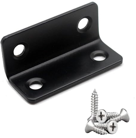 10 PCS Blcak L Bracket, with 40 PCS Screws,Heavy Duty Corner Brace, Polished Silver Stainless Steel Braces for 90° Right Angle Corner Bracket for Wood Furniture Frame Fence(2.4in)