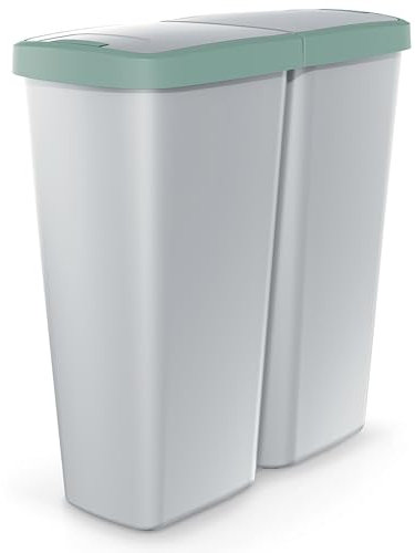 Monzana® Cubo de Basura 50L 2 Compartimentos Cocina Papelera Contenedor Separador Residuos Tapa Resistente Reciclaje Oficina Taller Gris Verde