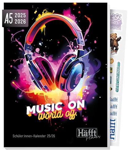 Häfft® Planer 2025/2026 A5 - Softcover Schülerkalender, Schülerplaner, Hausaufgabenheft, Schulplaner Music On - nachhaltig & klimafreundlich
