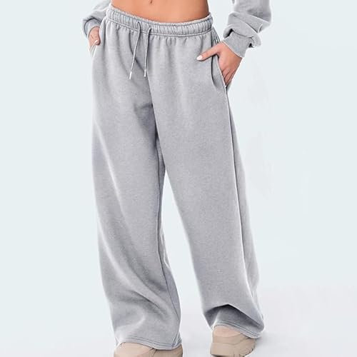 Baggy-Graue-Jogginghose-Damen Mit Weites Bein Hohe Taille Sweatpants Jogger Hosen,Silver,L