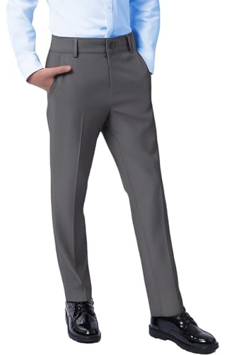 mintgreen Pantalons Chino Garçon, Régulière Taille Semi-élastiquée 9-16 Ans | Pantalon de Costume Coupe Régulière Taille Semi-élastiquée Enfants