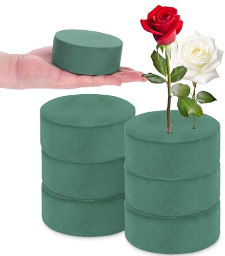 KALIONE Runde Blumensteckschaum Set, 6 Stück Nasssteckschaum, Steckschaum für Blumenarrangements, Basteln, Hochzeit, Geburtstag, Partydekoration(10 x 4cm)