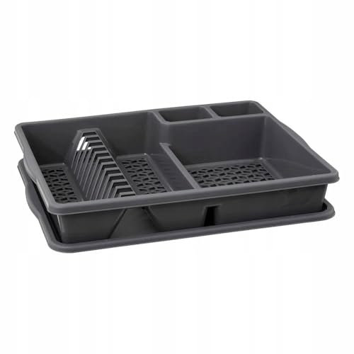 Stof Égouttoir à Vaisselle en Plastique avec Plateau, Grande Capacité, Gris, 2 Pièces