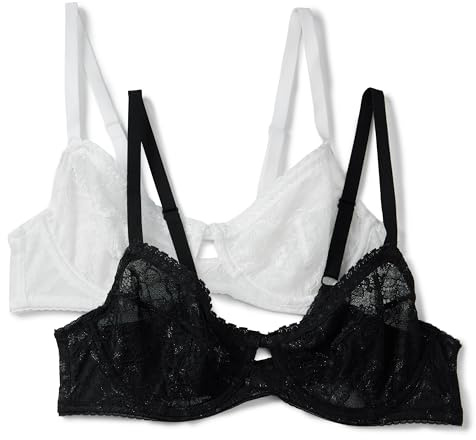 Amazon Essentials Women's Stretch All Over Lace Balconette Bra, Black/White, 36A