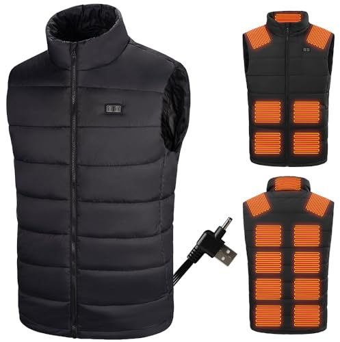Rescien Gilet chauffant pour homme et femme avec 15 zones de chauffage et 3 niveaux de température, compatible avec 5 V/7,4 V, USB - Veste chauffante unisexe, M