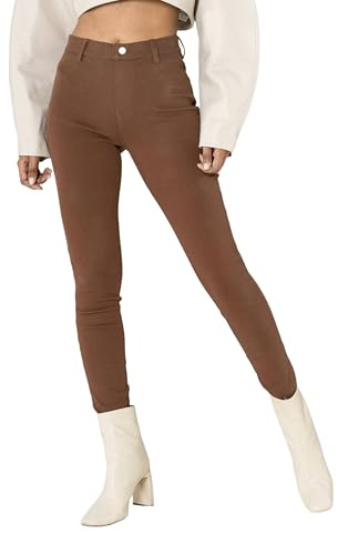 Nina Carter A006 dam jeggings, hög midja, stretchbyxor med dragkedja – skinny fit-byxor med fickor, figurbetonade, elastiska, Brun (A006-67), XL (Smal)
