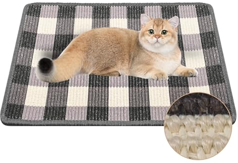LESISSMER Cat Scratcher Mat, 23.6x15.7 Inch Natural Sisal Cat Scratch Pad, Horizontal Cat Scratching Pad Rug for Indoor Cats with Sticky Tapes, Protect Couch & Carpets（Black White）