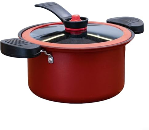 GANCEI Olla antiadherente de acero inoxidable 3.5L Olla doméstica Olla de cocción lenta con interior antiadherente para guisar, cocinar al vapor (rojo)
