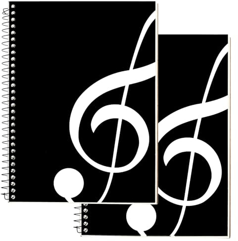 DOMMI Blank Sheet Music Composition Notebook 2 Packs, Manuscript Staff Paper Notebook with 200 Pages 26x19cm, Spiral Bound Music Songwriting Notebook for Songwriters, Musicians, Teachers, Black