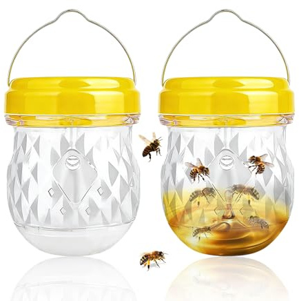 Udbrud 2 Piezas Trampa Avispas Exterior, Trampa Insectos Repelente de Avispas 360° para Colocar y Colgar de Plástico Trampa Colgar para Jardín Terraza Balcón Antiavispas para Piscina Casa