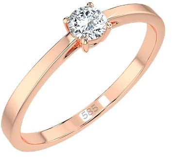 EDELIND Anello Solitario Classico Oro Rosa 585 con Diamante 0.15 ct - Anello Fidanzamento Donna, Misura 22 (Ø 19.8 mm)