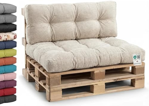 Gutekissen® Cuscini per Pallet per Divano da Giardino - Trapuntati PPI (Cuscino di seduta 120x80 cm, Beige-Cord)