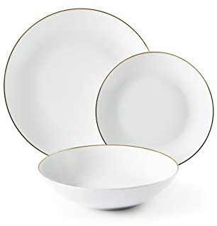 Excelsa Gold Servizio Piatti 18 Pezzi, Porcellana, Bianco con Bordo Oro