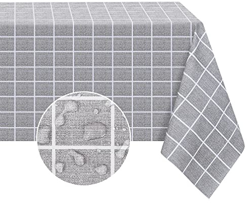 Romanstile Rectangle Vinyl Tablecloth, 100% Waterproof Oil-Proof Checkered Plastic Table Cloth, Heavy Duty Wipeable Table Covers for Dining, Camping, Picnic, Outdoor - 54 x 78 Inch, Grey