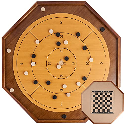 Tournament Crokinole and Checkers, 30-Inch Official Crokinole Board Game with 26 Playing Surface, Canadian Heritage Tabletop Game for Two Players, Dexterity Krokinole Games for Families and Friends