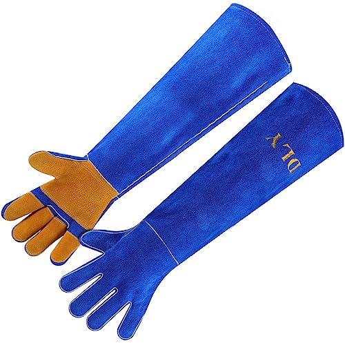 DLY Long Leather Welding Gloves, Fireproof Oven Heat-Resistant BBQ Gloves, Animal Handling Gloves, Anti Bite Proof Dog Cat Grooming for Barbecue, Stove, Rose Pruning, 23in(60cm)