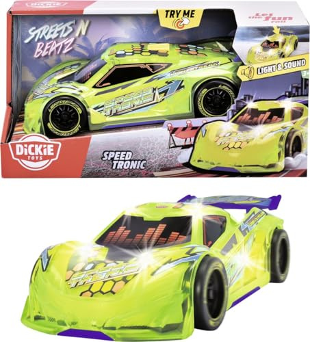 Dickie Toys Coche de Juguete Speed Tronic, Luces Intermitentes, Música, Coche Streets N BEATZ Motor de fricción, 20 cm, Incluye Pilas, para Niños Niñas a Partir de 3 años (203763009)