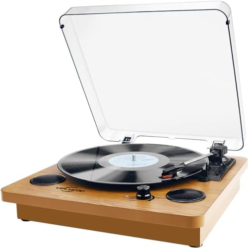 VIFLYKOO Platine Vinyle, Tourne Disque Bluetooth 5.4 avec 3 Vitesses 33/45/78 TR/Min, Lecteur Vinyle LP 2 Haut-parleurs, USB, Entrée AUX, Sortie RCA