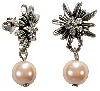 Alpenflüstern Trachten-Ohrstecker Strass-Edelweiß Perle - Damen-Trachtenschmuck, Trachten-Ohrringe (rosa-rosé) DOR041