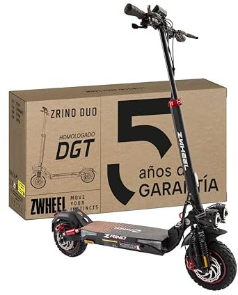 ZWHEEL ZRINO Duo | Patinete Eléctrico Adultos Homologado DGT con Doble Motor - 2x500W-1000W MAX, 45km Autonomía, Cuádruple Suspensión Híbrida, Ruedas 10 Offroad, IP54 - Todoterreno
