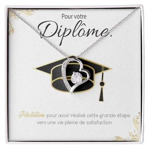 Bramart Collier pour femme Diplômée Félicitations Réussite Argent Idées cadeaux pour elle Anniversaire ou Noël - Boîte cadeau avec dédicace comprise (Argent - Diplômée)