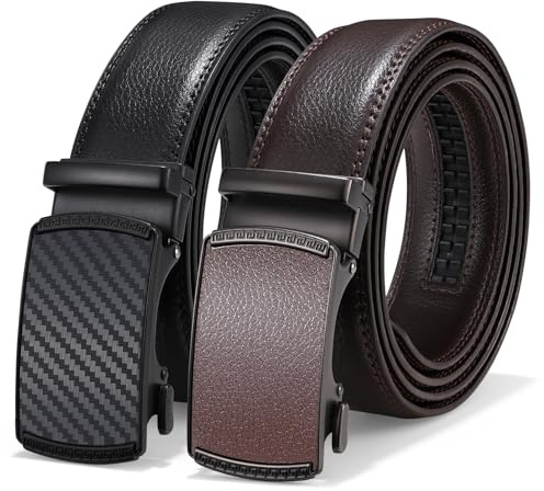 LEACOOLKEY Men's leather belt with slide automatic, Adjustable Ratchet Belt 35mm for men for business casual
