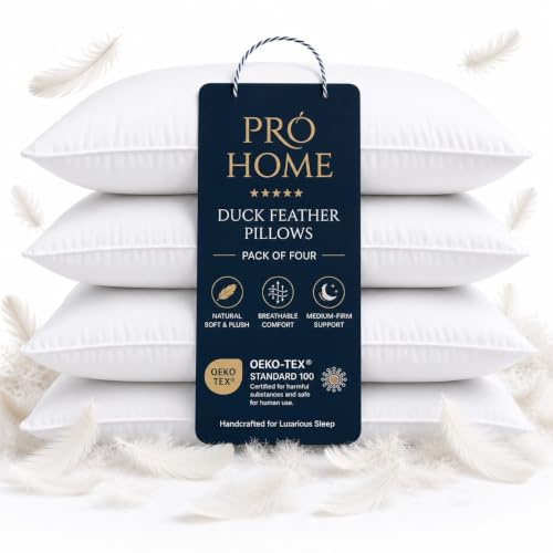 Pro Home 1200GSM Ankfjäder och dunkuddar lyxig komfort ankdun kudde med mikrofiber skydd dunkudde allergivänlig hotellkvalitet fjäderkuddar UK standardstorlek 48 x 74 cm (mikrofiber, 4)