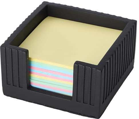 Concrete Modern Industrial Sticky Note Holder for Desk - 3.6 x 3.6 Inch Aesthetic Post it Note Holder Dispenser - Fluted Minimalist Self Stick Note Pad Holder - Cement Sticky Note Dispenser -Black