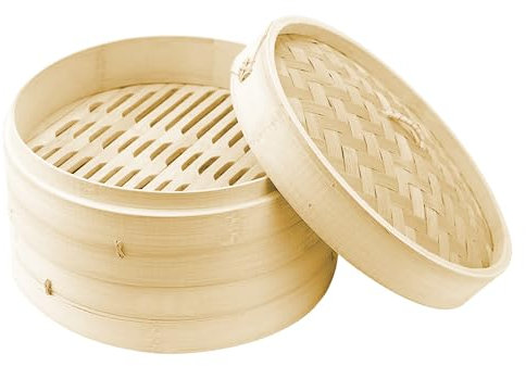 IlGruppone Vaporiera A Cestello in bambù 2 Piani Cuoci A Vapore Verdure Pesce Carne Riso con Coperchio 2 Persone Cucina Asiatica Idea Regalo - Diametro 24