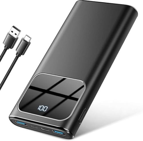 Power Bank, 10000mAh Bateria Externa Carga Rapida, 5V/3A Bateria Portatil con 4 Puertos Salidas y 3 Entradas Compatible con iPhone 16 15 14 13 11 X Pro MAX Samsung S23 S22 Android Tablet etc Largo Li
