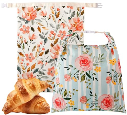 Augine Beeswax Bread Bag, 2 Pack Sourdough Bread Bags, Reusable Bread Bags for Homemade Bread, Organic Cotton Beeswax Sourdough Bags, Wildwood Bloom Series