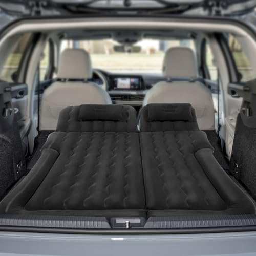 SOLOCJNL Materasso per auto, materasso ad aria con pompa elettrica, pieghevole, per campeggio, gonfiabile, portata 2000 kg, impermeabile, morbido, SUV per auto, con 2 cuscini, borsa per il trasporto